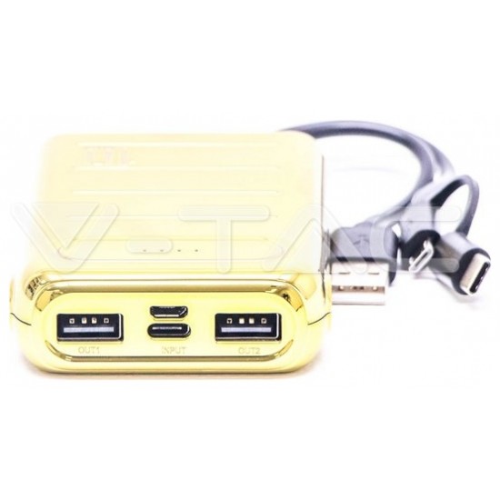 Φορτιστής Μπαταριά Power Bank 10000mAh με δύο Θύρες USB, micro USB & Type C Χρώμα Χρυσό 8907