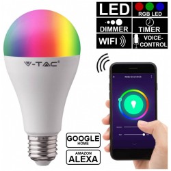 LED V-TAC Έξυπνη Λάμπα Ε27 A60 15W RGB + Θερμό και Ψυχρό Λευκό Dimmable Συμβατή με Amazon Alexa και Google Home 2753