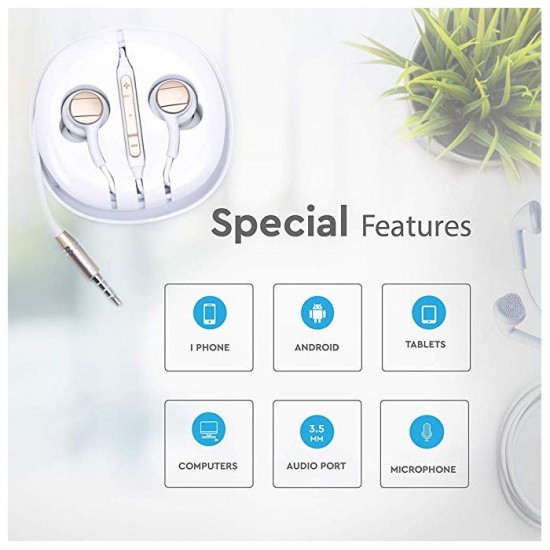 V-TAC Ενσύρματα Ακουστικά Earphone Handsfree για κινητά και λάπτοπ σε Λευκό - Χρυσό  Χρώμα 7707