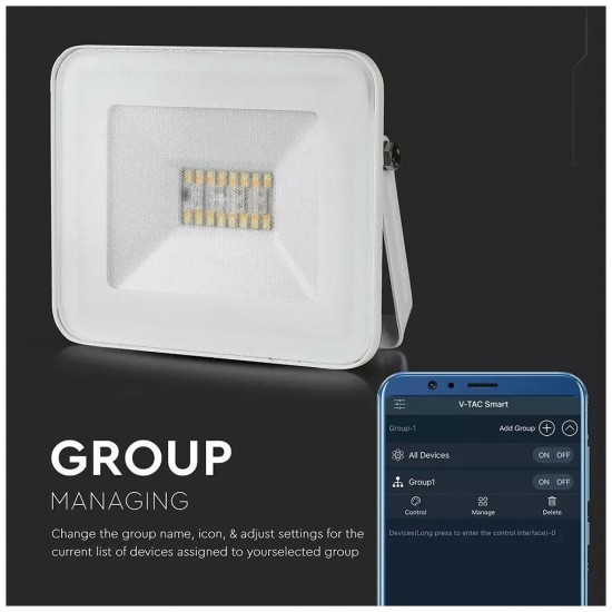 V-TAC LED Προβολέας BLUETOOTH SMD 20W RGB+W/WW/DW  Λευκός Συμβατός με V-TAC Smart Light 5984