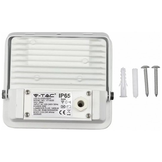 V-TAC LED Προβολέας BLUETOOTH SMD 20W RGB+W/WW/DW  Λευκός Συμβατός με V-TAC Smart Light 5984