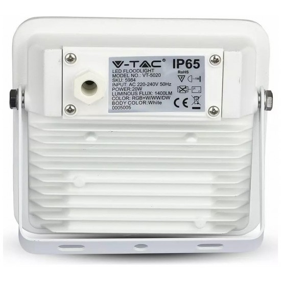 V-TAC LED Προβολέας BLUETOOTH SMD 20W RGB+W/WW/DW  Λευκός Συμβατός με V-TAC Smart Light 5984